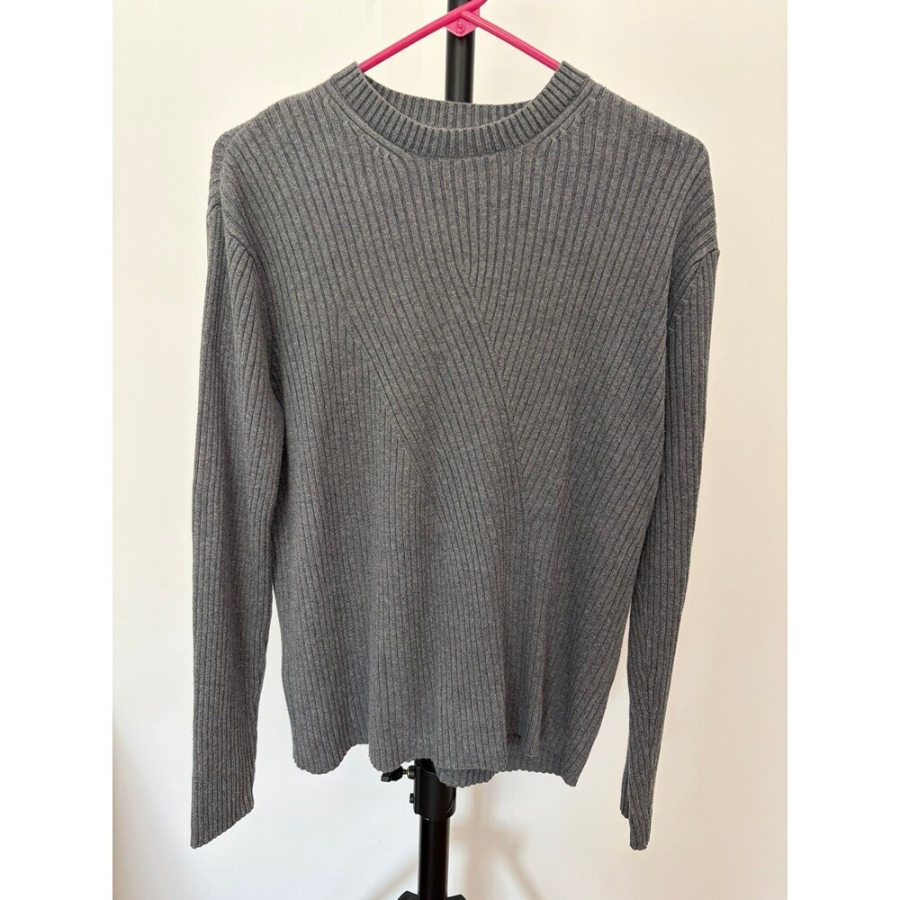 Perry Ellis Anniversary Collection Gray Ribbed Sweater Large Crew Neck Cotton
